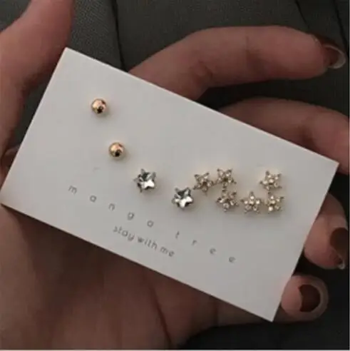 

e 1309 Korean version of the simple wild Galaxy three-piece set of stars earrings female fashion sweet jewelry accessories facto