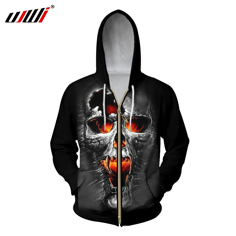 

UJWI Zipper Hoodies Men Broken Skull Printed Sweatshirt Hoody Male 3D Hooded Zip Outwear Sweats Oversize Long Drawstring Jackets