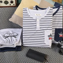 Новинка, WAVMIT, хлопковые пижамы для мужчин, с длинным рукавом, с карманами, пижамный комплект, домашняя одежда, одежда для отдыха