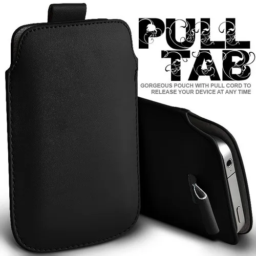 Pull and Push Tab из искусственной кожи чехол для iPhone 11 pro 4S 5 5S 6 7 8 Plus X Xr Xs Max чехол 13 цветов Универсальный Размер - Цвет: Черный