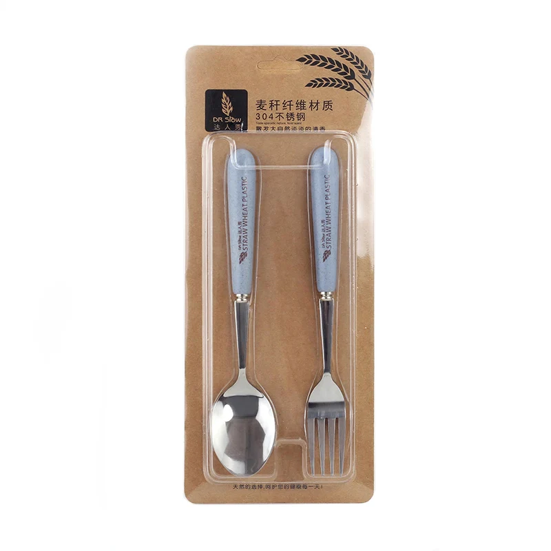 

Health Eco-Friendly Wheat Straw Dinnerware Set,Portable Plastic Traveling Tableware Set Handle Children School Picnic Cutlery