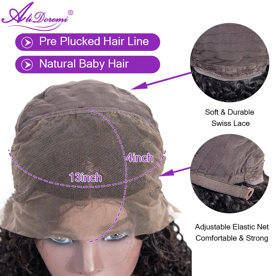 Alidoremi монгольская причудливая завивка человеческие волосы парик с предварительно выщипанные волосы для женщин не Реми 13*4 синтетические