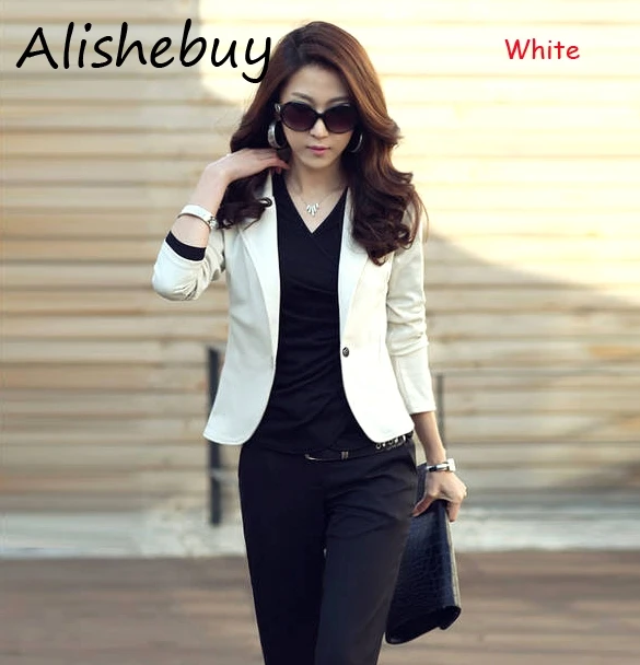 

Women OL Coat Lapel Ladies Blazers One Button Long Sleeve Short Suit Blazer Outerwear Solid Colors Black White XS 16149