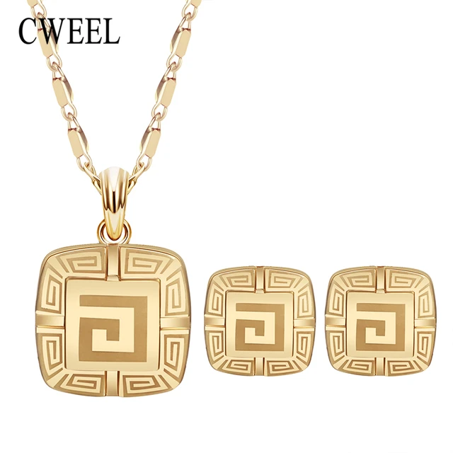 Aliexpress Cweel Trendy Jewellery Gold Color Bridal Cweel Trendy Jewellery Gold Color Bridal Wedding Jewelry Sets For Women Pendents Necklace Geometric