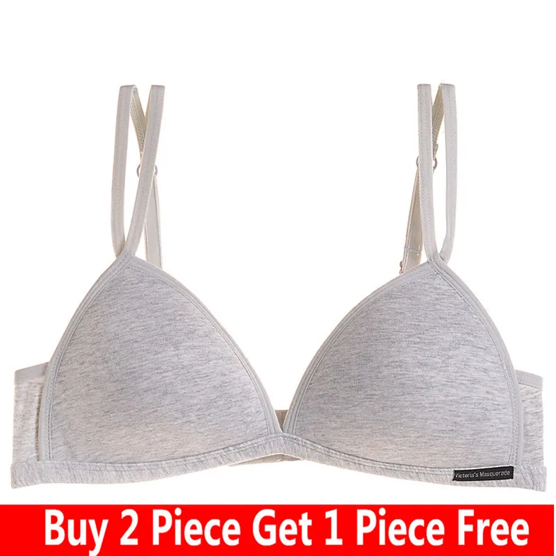 

Cotton no WIRE FREE BRA solid color thin bra triangle cup bra