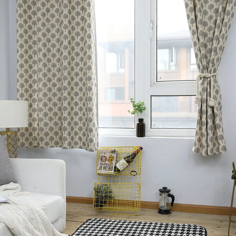 

Linen&Cotton Curtains Living Room Bedroom Kitchen Half Blackout Window Short Curtains Home Decoration American Style 55*85 in