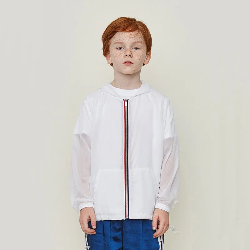 

Spring Summer New Kid Sun Protection Clothing College Wind White Hooded Sun Protection Clothing Children Thin Coat Girl Jackets