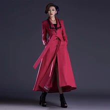 2017 Winter New Women’S Wool Coats Plus Size Slim Lace Stitching X-Long Woolen Coat Plus Size Over Coat S-4XL