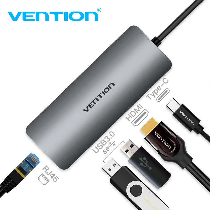 

Vention Type C Converter USB C to HDMI 3.0 HUB Thunderbolt 3 Gigabit RJ45 Adapter for MacBook Samsung Galaxy S8/S9 USB 3.0 HUB