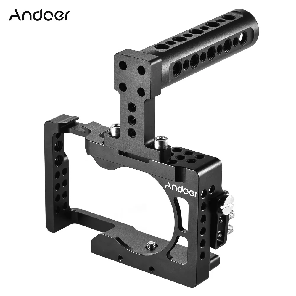 

Andoer Video Camera Cage + Top Handle Kit Aluminum for Sony A6500 ILDC to Mount Monitor Tripod Lighting Accessories Film Making