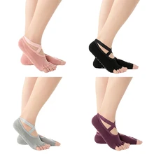 Женские носки для йоги, хлопковые профессиональные нескользящие спортивные носки, детские колготки с открытой спиной