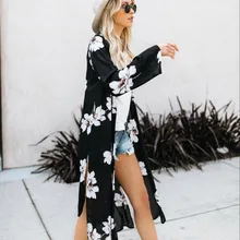 Шифоновая Пляжная накидка с принтом, туники для пляжа, длинное кафтановое бикини, накидка, халат de Plage Sarong, пляжный купальник для женщин, накидка