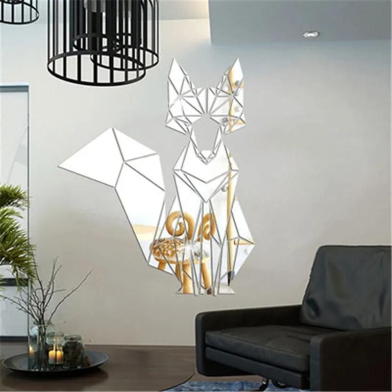 Геометрические Животные Foxs 3D акриловые зеркальные настенные наклейки s гостиная акриловые настенные наклейки зеркальные декоративные наклейки для детской комнаты
