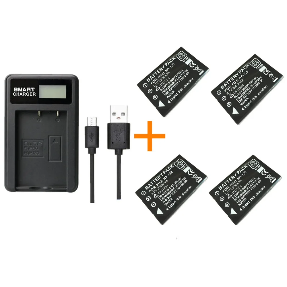 

4 pcs 2000 mAh NP-120 NP 120 Battery with charger for Fuji NP120 Pentax DL17 Kyocera-Contax BP1500 RICOH DB-43 FinePix F11 M603