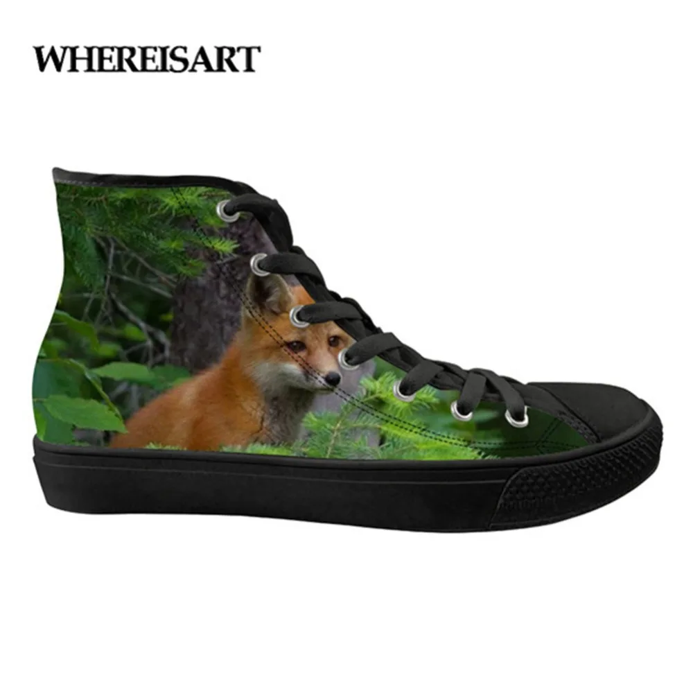 

WHEREISART High Quality Men's Vulcanized Shoes Outdoor Printing Men's High To Help Casual Studnets Fox Pattern Vulcanize Shoes