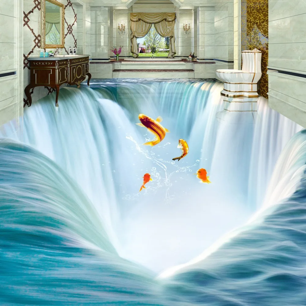 Custom 3D Floor Mural Wall Paper Stereoscopic Waterfall Bathroom Kitchen 3D Floor Sticker PVC Custom 3D Floor Mural Wall Paper Stereoscopic Waterfall Bathroom Kitchen 3D Floor Sticker PVC