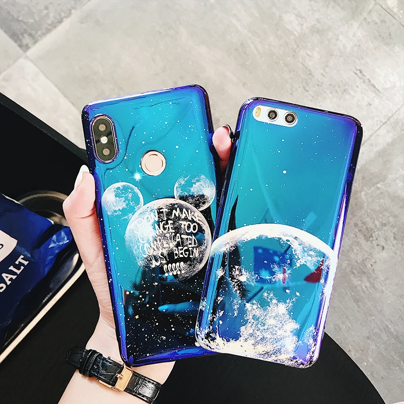 

Blue light Phone Cases for Xiaomi 6 6X 8 9 9SE Glossy Moon planet star soft TPU cover for Redmi Note 7 back fundas capa