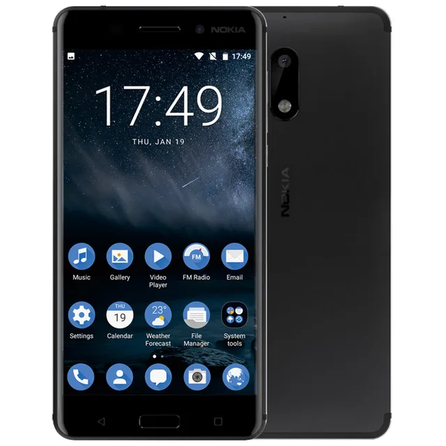 Разблокированный Nokia 6(), четыре ядра, 5,5 дюймов, 4 Гб ОЗУ, 32 Гб ПЗУ, 16,0 Мп+ 8 Мп камера LTE, 4G, две sim-карты, отремонтированный мобильный телефон - Цвет: Черный