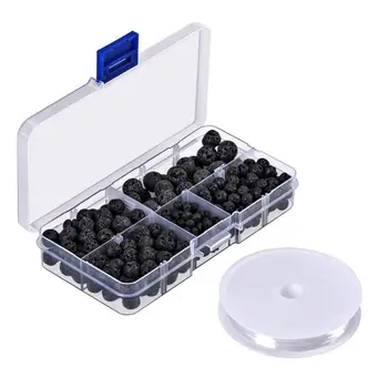 

300pcs Black Lava Stone Round Loose Beads with Free Crystal String for Jewelry Making