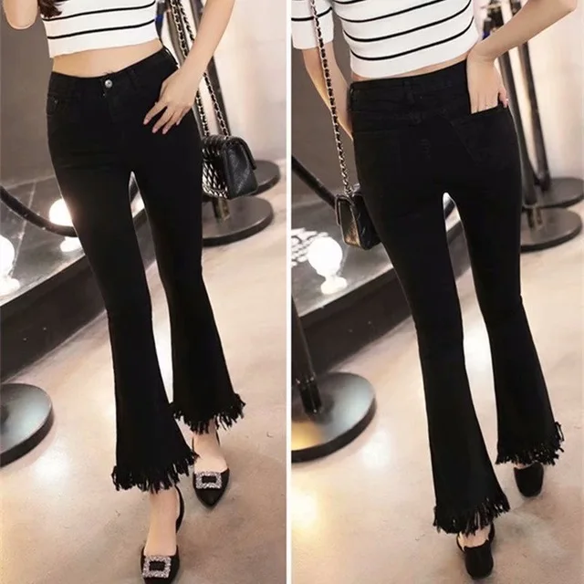 2019 Fashion High Waist Flare Women Jeans Denim Trousers Cotton Vintage Tassel Women Slim Spring Skinny Jeans Free S 2019 Fashion High Waist Flare Women Jeans Denim Trousers Cotton Vintage Tassel Women Slim Spring Skinny Jeans Free S