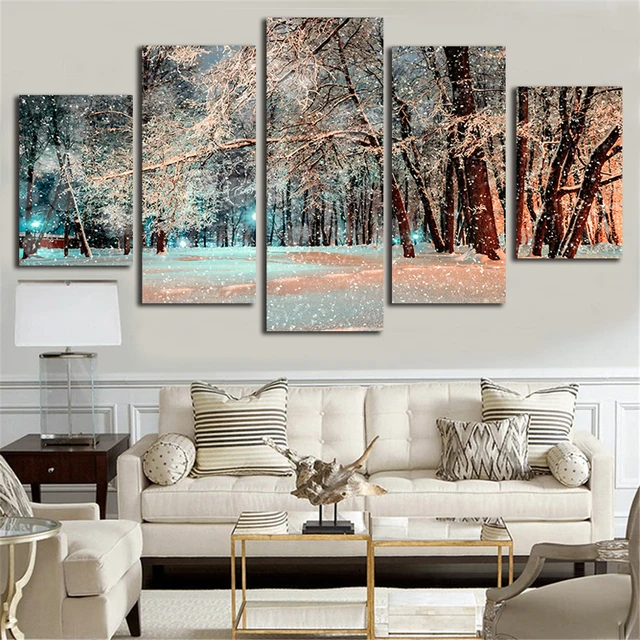 Winter Landschaft Leinwand Gemälde Amerikanische Design 5 Stück ... Winter Landschaft Leinwand Gemälde Amerikanische Design 5 Stück ...