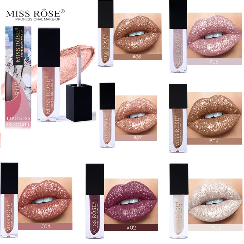 

7 Color Miss Rose Diamond Glitter Lip Gloss Metallic Liquid Lipstick Lip Tint Plump Lips Long Lasting Waterproof Lipgloss Makeup