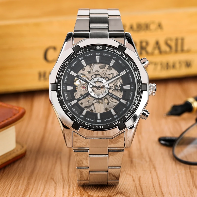 

WINNER Watch Men Skeleton Automatic Mechanical Watch Silver Skeleton Vintage Man Watch Stainless Steel Top Brand Luxury Watches