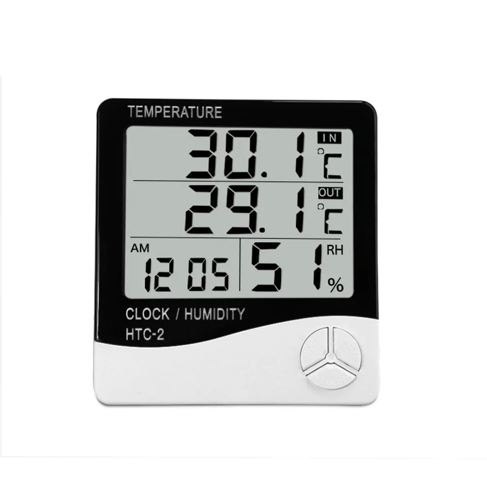 Indoor&Outdoor Room LCD Electronic Temperature Humidity Meter Digital Thermometer Hygrometer Weather Station Alarm Clock HTC-1 5