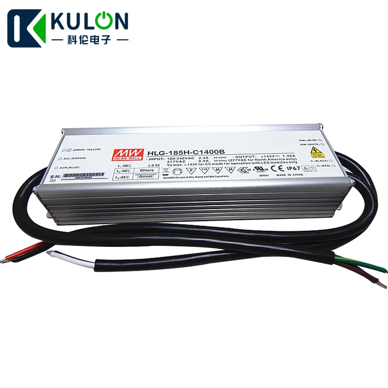 MEAN WELL Светодиодный источник питания постоянного тока HLG 185H C1400B 71 143 в 1400mA 200 Вт PFC