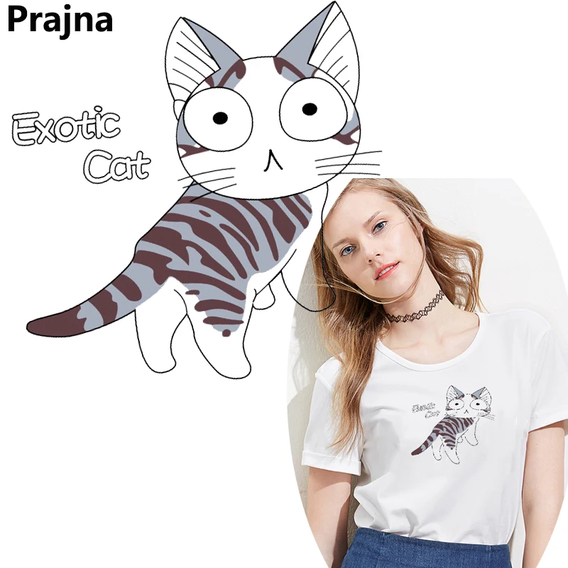 Prajna Heat Transfer Iron On Vinyl Thermal PVC Printed Patch Cute Animal Cat Transfers For Clothing Washable 2018 | Дом и сад