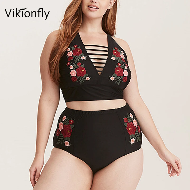 Vikionfly 5XL супер размера плюс купальники бикини для женщин 2021 кружево завышенной