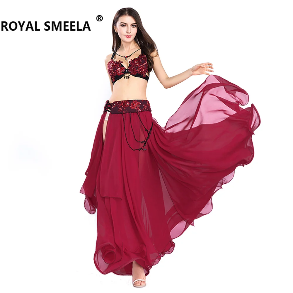 Royal SMEELA Disfraz de danza del vientre para mujeres danza del vientre  sujetador conjunto de cinturón falda danza del vientre sirena profesional