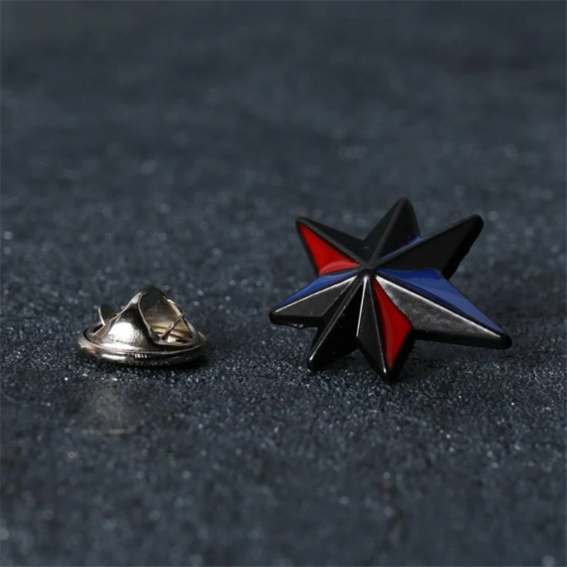 

2 PCs Creative Hexagonal Star Badges Men Fashion Brooch Pins for Jacket Coat Suit Shirt Collar Decorations 3 Colors
