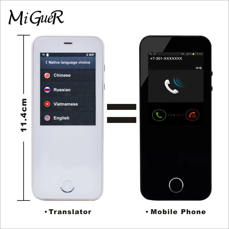 

MiGueR T3 translator Mobile Phone Android 7.0 MTK6580 Quad Core 2.4''TP 512MB RAM 4GB ROM 850mAH Support Multiple Languages