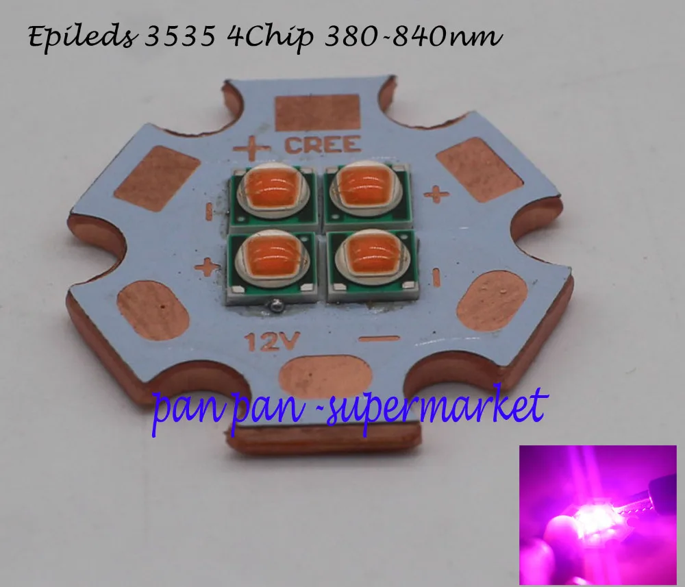 

3V / 6V / 12V 4 Chip Epileds 3535 4Chips 4LEDs 4-18W High Power LED Emitter Full Spectrum 380nm - 840nm with 20mm Copper PCB