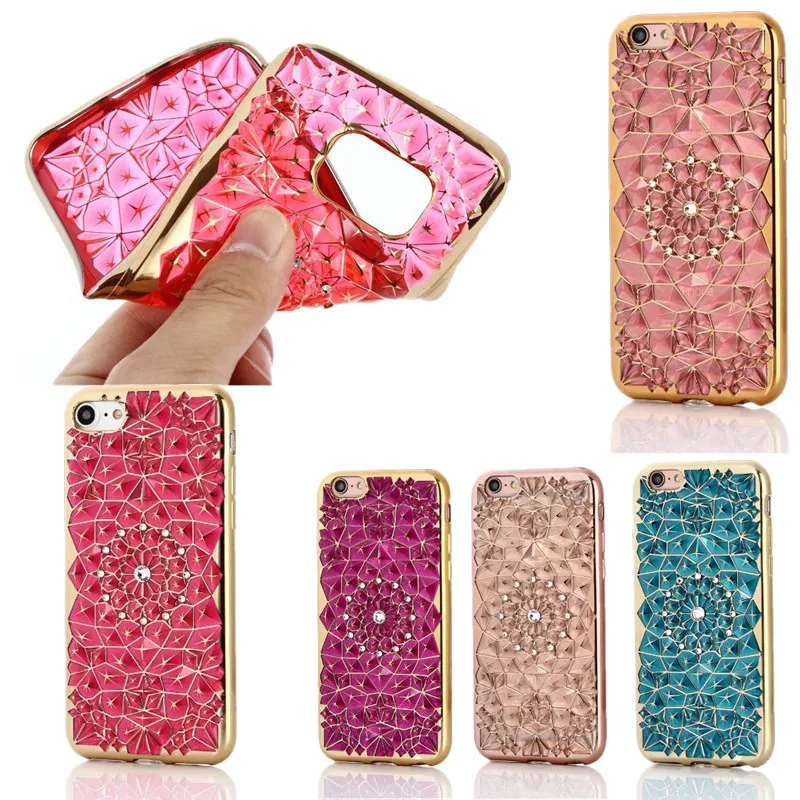 

ZUCZUG Fashion geometry Sunflower Diamond TPU Soft Shell For iphone 6 6s 7 7PLUS Thin Cover Electroplating Phone Cases