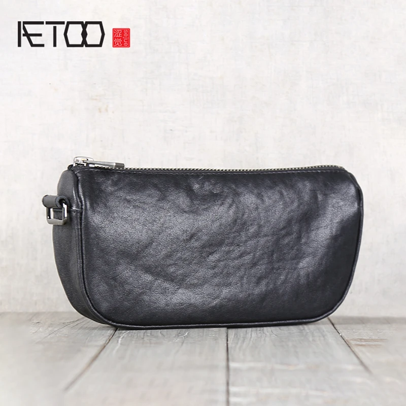 

BJYL Extremely simple cowhide long wallet money clip hand carry small bag leather small bag