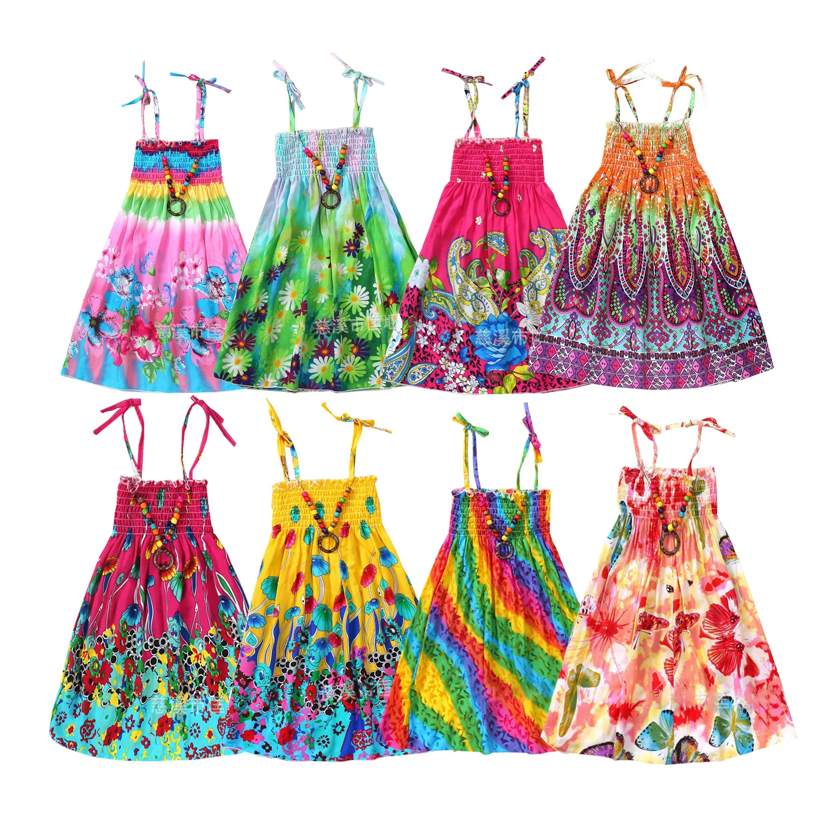 

Summer Girls Bohemian Princess Dresses Rainbow Beach Dress for Teen Girls Linen Clothes with Vintage Necklace Gift 3 6 9 12 Year