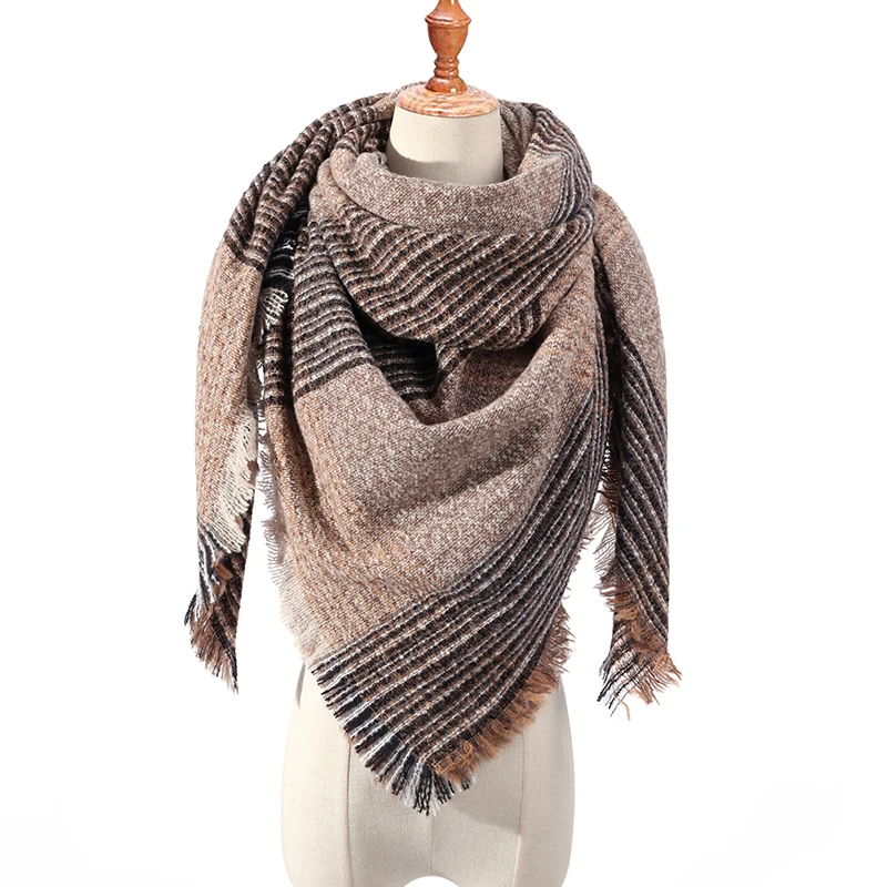 

New Winter Triangle Scarf For Women Plaid Warm Cashmere Scarves Female Shawls Pashmina Lady Bandana Wraps Blanket