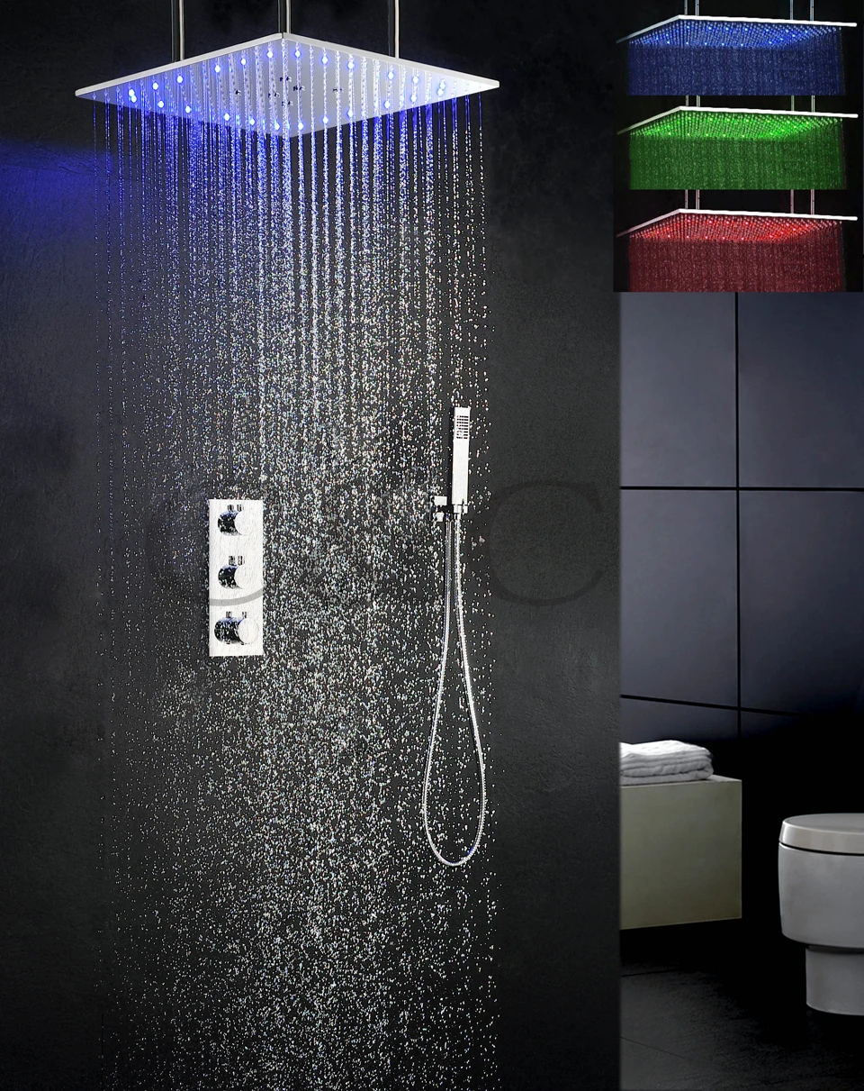 20 Inch Swash And Rainfall Bathroom Shower Head Thermostatic 3 Colors