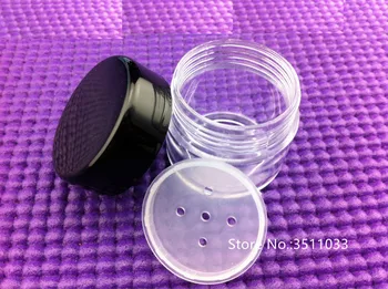 

50pcs Empty Clear Plastic Refillable Powder Sifter Box Loose Powder Compact Container Jar Beauty Makeup Tool Black Lid 4g 5g