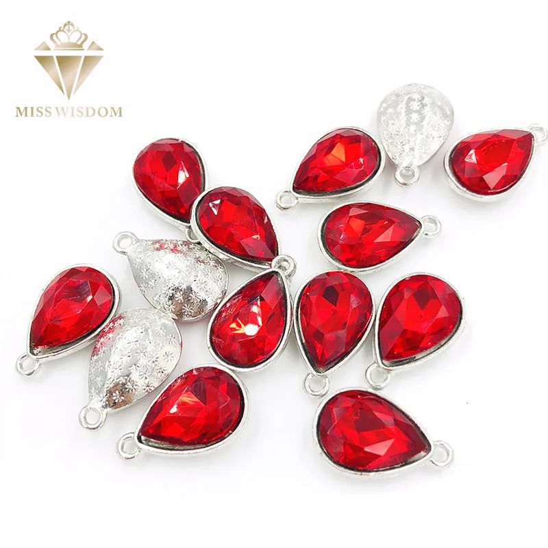 7X10/10X14/13X18mm Red sew on rhinestones teardrop alloy single hole