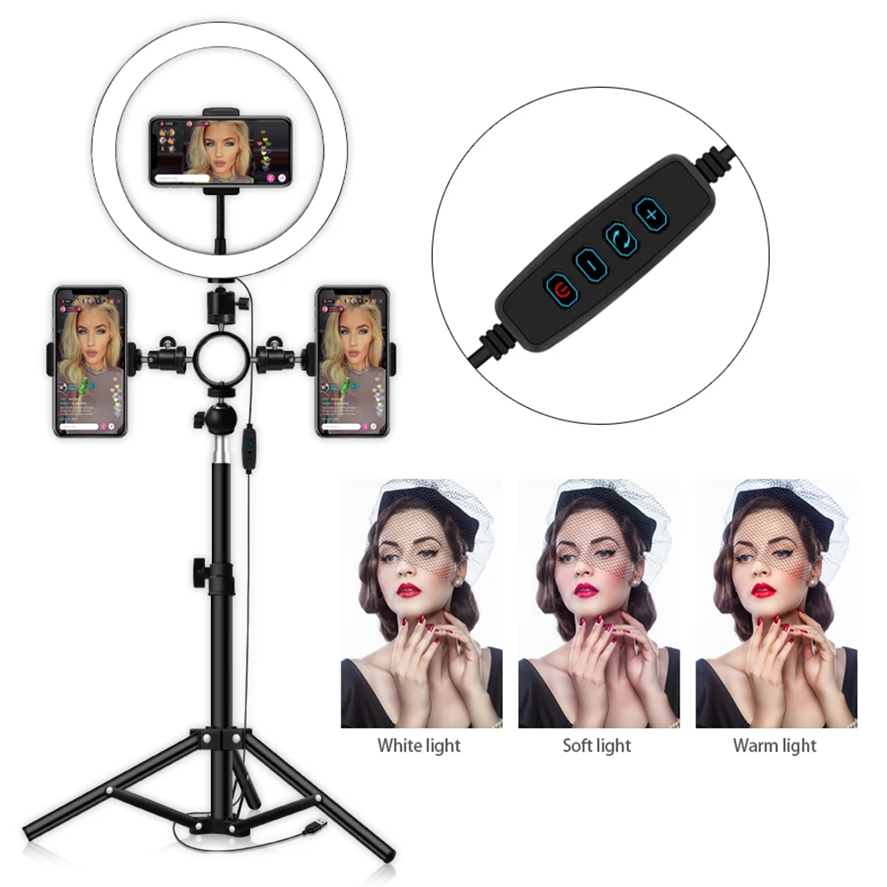 Светодиодный кольцевой светильник с регулируемой яркостью USB 3600 мл для студийной фотосъемки, заполняющий кольцевой светильник со штативом для макияжа, потоковое видео в реальном времени