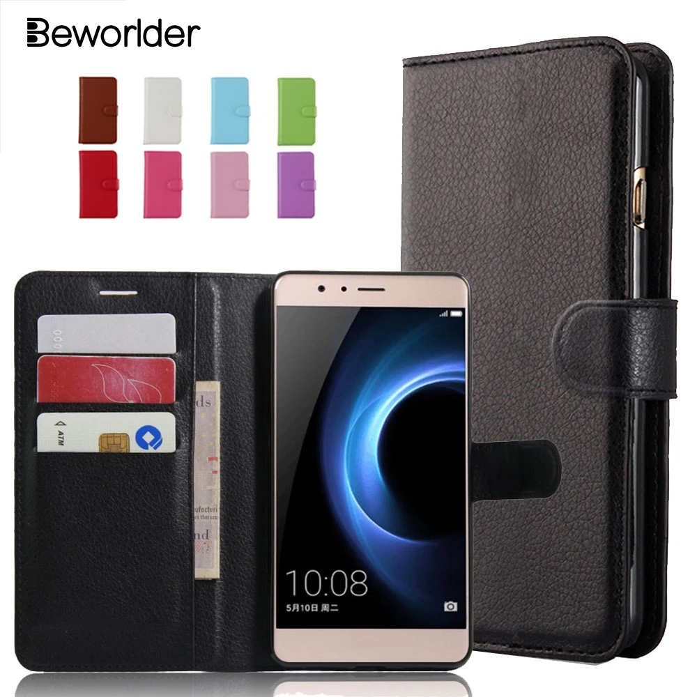 

Beworlder For Huawei Honor V8 Case PU Leather Case Lychee Pattern Flip Wallet Card Slots Stander Phone Cover Bags Honor V8