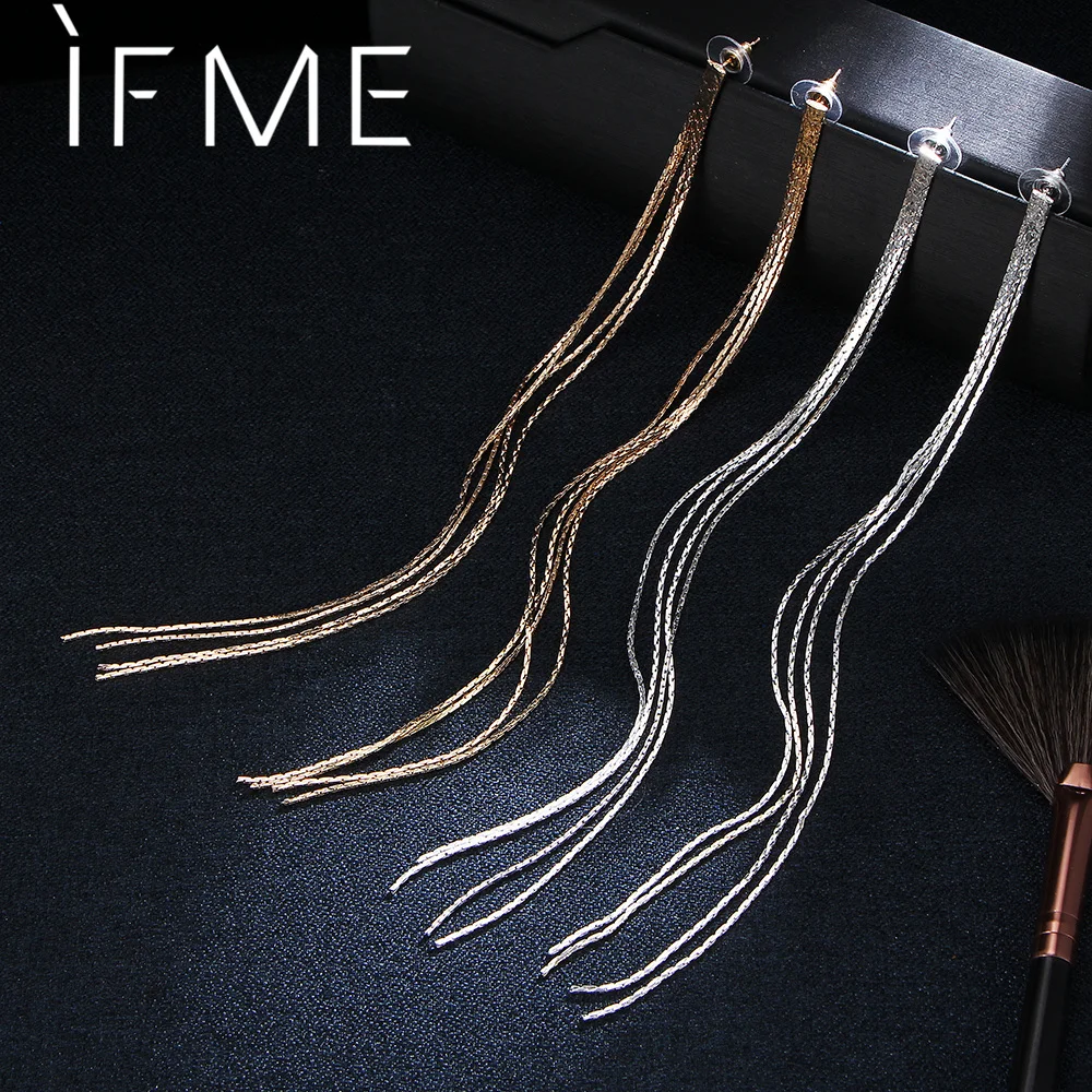 

IF ME Trendy Long Tassel Earrings Golor Silver Color Earings Fashion Jewelry Brincos Para as Mulheres Wedding Ear Line For Women