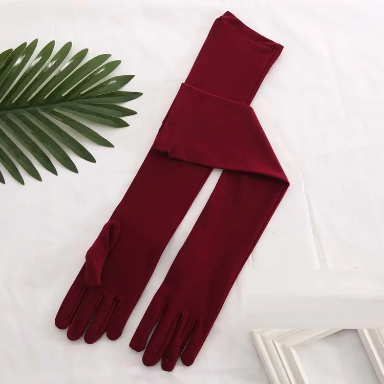 50 см женские сексуальные эластичные спандекс перчатки с длинными пальцами свадебное платье перчатки танец драма представление набор для вечеринки - Цвет: dark red