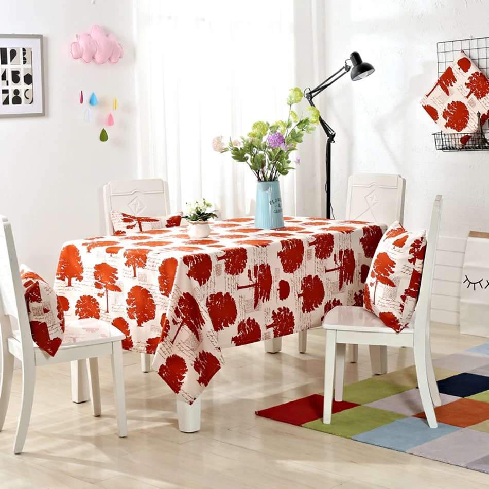 Red Leaves Patterns Tablecloth 100 Cotton Fabric Design for Rectangle