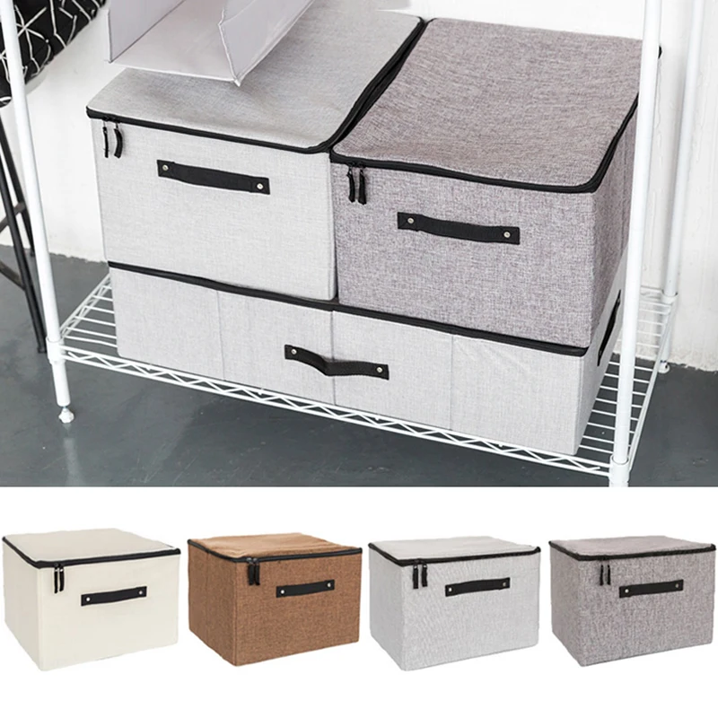 

Clothes Storage Box With Lid Cotton Linen Folding Square Large Wardrobe Quilt Kids Toy Organzier Container Case Finishing Boxes