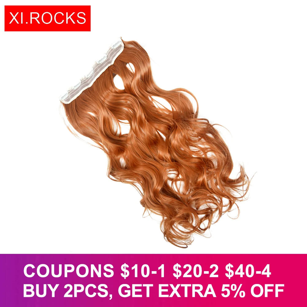 

2 Piece Xi.Rocks 5 Clip in Hair Extension 70cm Synthetic Hair Clips Extensions 120g Curly Hairpin Hairpiece Ginger Color 27S