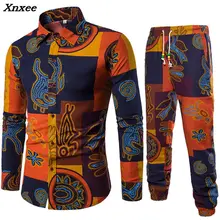 Floral Printing Style Men's Floral 2pcs sets Flower Long Sleeve Shirts+Vintage pants Breathable Beach Bohemia Plus Size 5XL